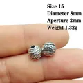 Detailed view of No.15 8mm vintage silver beads with dimensions 8x2mm and weight 1.32g - 15# (Diameter 8mm Hole 2mm)