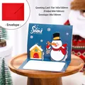 3D Christmas card set with snowman design, blue pop-up card and red envelope - Magic Snowman (With Red Envelope)