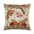 Kerstkussensloop met vintage Kerstman en rendieropdruk op een beige stoffen achtergrond - Kerstman en rendier (JYM521-1)