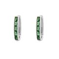 Silver S925 huggie hoop earrings with five channel-set emerald green gemstones - White Gold (Style H)
