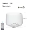 500ML white ultrasonic aroma diffuser with warm light, USB cable and remote control - 500ML USB (No Adapter) Warm Light (Remote) / USB-A