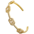 Elegant gold open cuff bracelet with hexagonal geometric charms and T-square zirconia gems - Gold