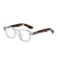 Classic round sunglasses with transparent frame and tortoise pattern arms - Transparent White Frame Tortoise Leg Anti-Blue Light C14