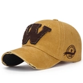 Vintage gewassen gele honkbalpet met W-patch en details met gerafelde randen - Verstelbaar / Gembergeel