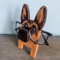 Handmade wooden German Shepherd glasses stand for desk organization and home decor - Shiba Inu