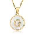 18K gold plated stainless steel necklace featuring letter G on a shell pendant - White Mother of Pearl Letter G