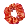 Detail showing orange velvet scrunchie with sparkling metallic texture and elastic band - Metallic Texture / Orange