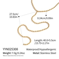 Detailed size chart of a 18K gold plated stainless steel Y-chain necklace with oval beads - Golden Rice Bead Necklace (YYN025308)