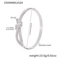 Silver stainless steel double ring buckle bangle with zircon accents and cross-twist design - Steel Rope Knot Zirconia Style (Z509)