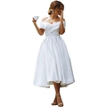 Elegante witte off-shoulder satijnen bruidsjurk met een verfijnde A-lijn silhouet - L (US 12) / Wit
