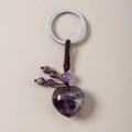 Handmade amethyst heart crystal keychain with natural purple stone and braided cord - Purple Crystal