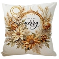 Funda de cojín navideña con corona de girasoles y texto LET'S BE merry en tela lino - 45x45cm Lino Una Sola Cara Sin Relleno / Beige-Guirnalda Let's be Merry
