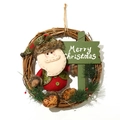 Couronne de Noël avec Père Noël en peluche et panneau en bois Merry Christmas sur rotin - CX16026 Père Noël