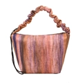 Borsa tote in lana a righe retrò con toni tramonto e manico scrunchie caratteristico - Rosa