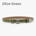 Women's slim grass green leather belt with silver metal buckle and wrap tip design - Veggie Green