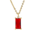 Elegant 18K gold plated stainless steel necklace with red rectangular zircon pendant - Red