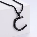 Hip hop black stainless steel pendant featuring a polished bamboo-style letter C charm - Letter C (Black With Chain)