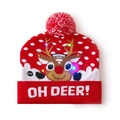 Red Christmas knit hat with LED lights, cartoon elk pattern and OH DEER text - Long Antler Christmas Hat