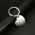 Silver stainless steel heart tag keychain with brushed texture on black leather background - 304 Stainless Steel Heart Tag