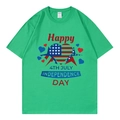 Green Independence Day T-shirt with Fourth of July print on cotton fabric - XS / Green 4th July Heart Style