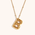 Balloon style letter B pendant necklace in polished 18K gold plated stainless steel - Gold-B