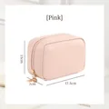 Pink matte leather portable makeup pouch with dual zippers and typography print - Large / Pink