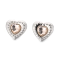 Elegant heart stud earrings with champagne crystal and silver beaded edge detail - Silver Base Champagne Crystal Style (KE104119-Z)