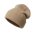 Close-up of khaki knitted beanie texture and ribbed cuff design for winter warmth - Khaki