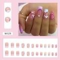 Long square press-on nails set with French tips, rainbow, cloud, and heart designs - Colorful Sky (W329)