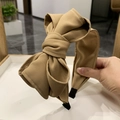 Elegant khaki fabric headband featuring a large layered bow knot design and wide band - Multi-layer Side Bow / Khaki