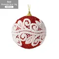 Palla di Natale rossa da 8 cm con finitura glitterata e motivi floreali floccati bianchi - Diametro 8cm / Rosso