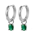 S925 sterling silver huggie earrings with green oval gemstone and white zircon stones - Silver Green