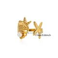 Detail view of gold ocean ring with pearl and starfish showing 17mm inner diameter - Starfish Shell Pearl Style (G10247160)