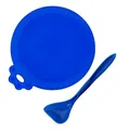 Bright blue silicone pet food lid with cat paw handle and matching spoon set - Dark Blue Can Lid + Spoon