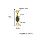 18K gold plated stainless steel fish pendant with green enamel and zircon stone - D190-4 Gold Fish Enamel Pendant