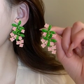 Bloemen hangende oorbellen in roze en groen met op de natuur geïnspireerd bloemblad - Roze en Groene Bloem Oorbellen (38# Zilveren Pin-Goud-Roze-Groen)