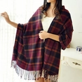 Fashionable dark red and purple plaid scarf with fringe in a soft cashmere-like material - Purple Plaid