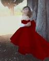 Elegant dark red flower girl dress with back bow and high-low hemline for parties - Burgundy / 80cm
