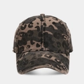Detailed view of leopard print texture on vintage washed cotton baseball cap fabric - Adjustable / Khaki