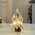 Mini 20cm snow-flocked desktop PE Christmas tree with LED lights on a wooden base - Snowy Straight Tree Small with LED Light