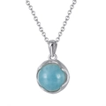 Bohemian 925 silver necklace featuring a round light blue gemstone pendant on a chain - Aquamarine White Gold Plated Approx. 3.4g