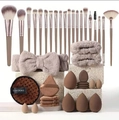 40-piece makeup tool set with 22 brushes and sponges in elegant brown and beige tones - Deluxe Full Set / Brown