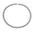 Detail of silver clover necklace featuring black crystals and intricate link chain - Platinum Plated Black Zircon Necklace