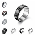 Black stainless steel spinner ring with silver butterfly patterns for anxiety relief - Spinner Ring Set
