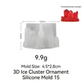 Moule en silicone 3D cristal pour résine avec dimensions et exemple de produit fini - Style 15 Grappe de Cristal