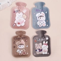 Mini plush cartoon hot water bags in pink, blue, brown, and grey with sweet animal motifs - New Large Random Plush Style