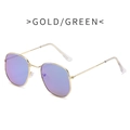 Square gold metal sunglasses with purple to blue gradient lenses for a retro fashion look - Gold Frame Green Mirror