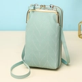 Mint green PU leather crossbody phone bag with V-shaped stitching and dual layer design - Light Green