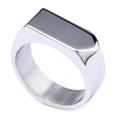 Minimalist silver rectangular signet ring for men in polished stainless steel finish - US 7 / Steel Color (13205)