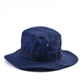Portable navy blue wide brim sun hat with breathable metal eyelets and ribbon trim - Blue